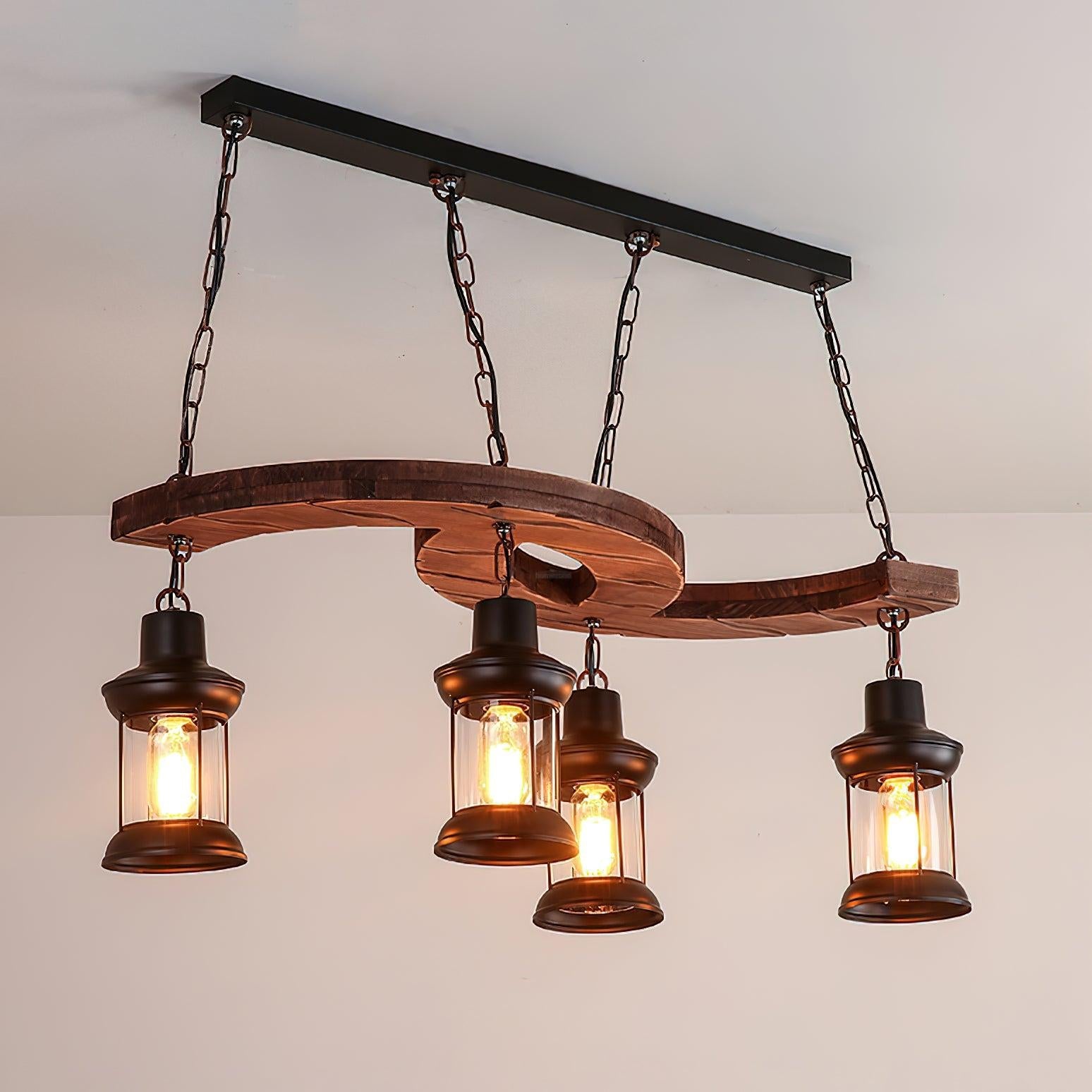 Retro Boat Wood Chandelier L 30.3″ - Black & Walnut color-1-Luxehomezone