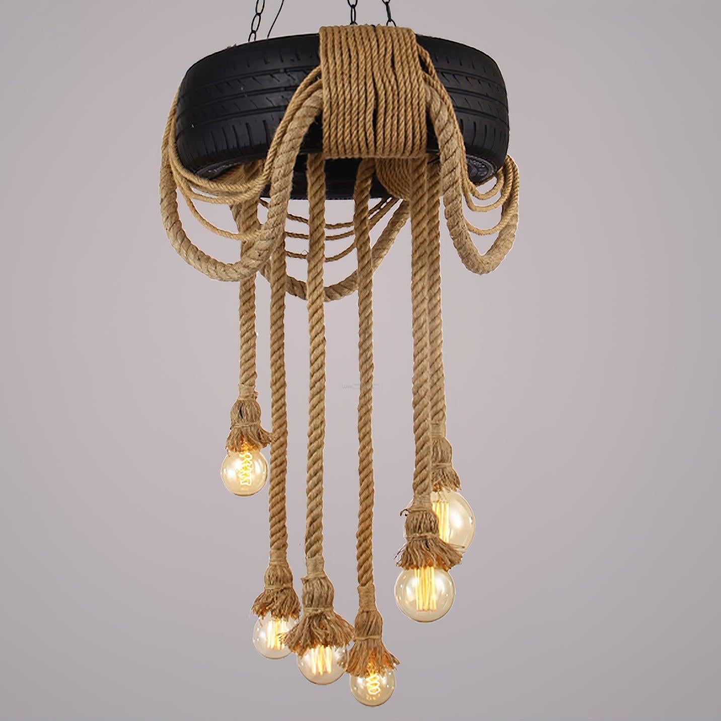 Hemp Rope Industrial Tire Chandelier ∅ 23.6″ - Luxehomezone