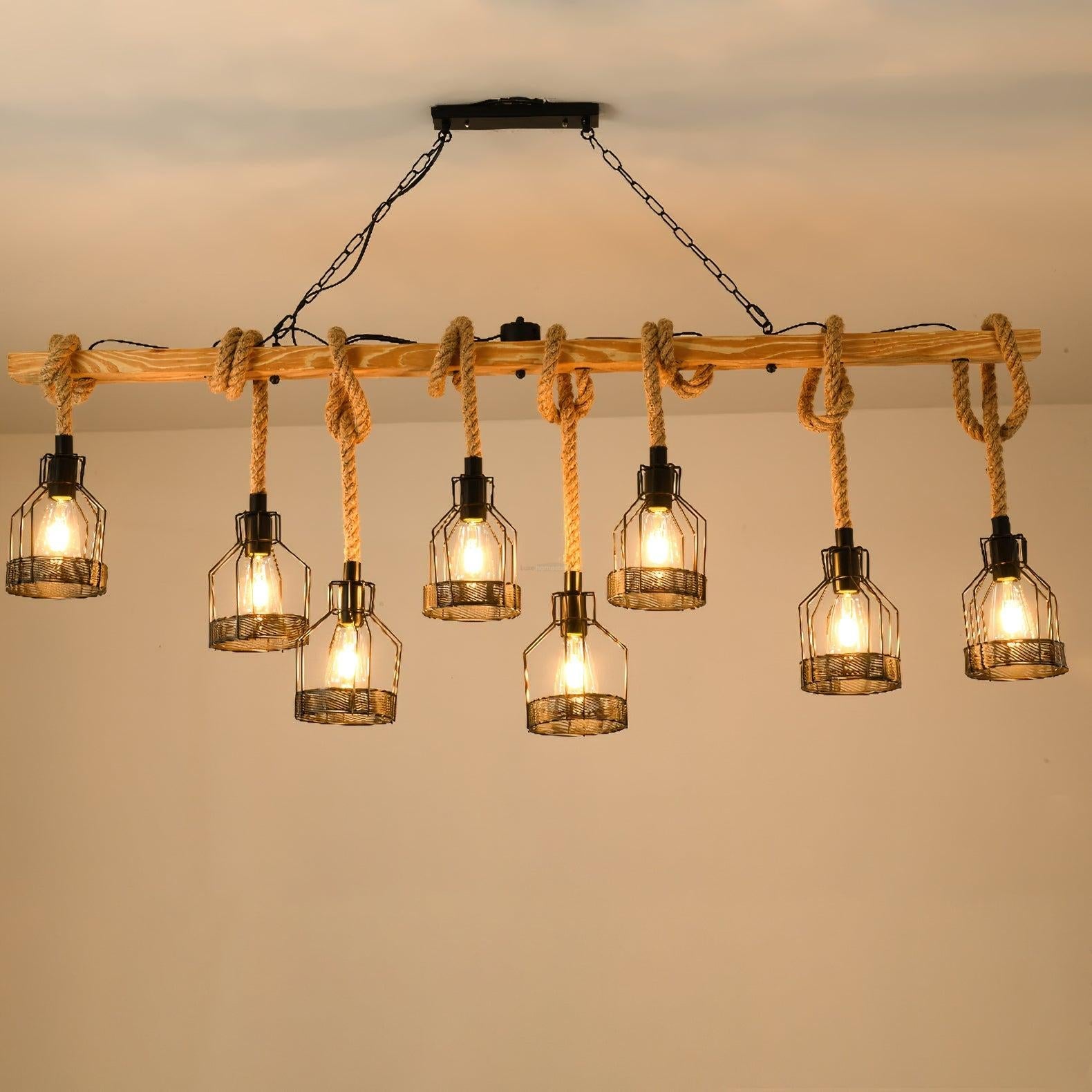 Hemp Rope Industrial Grenade Chandelier with 5/8 heads - Luxehomezone