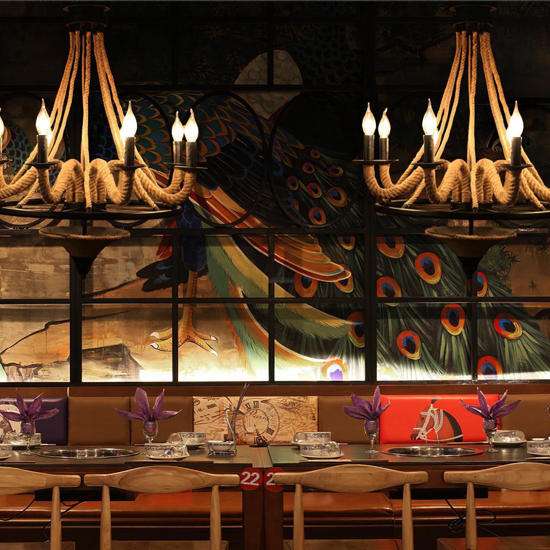 Hemp Rope Industrial Large Wheel Chandelier with 6/8 heads - Luxehomezone