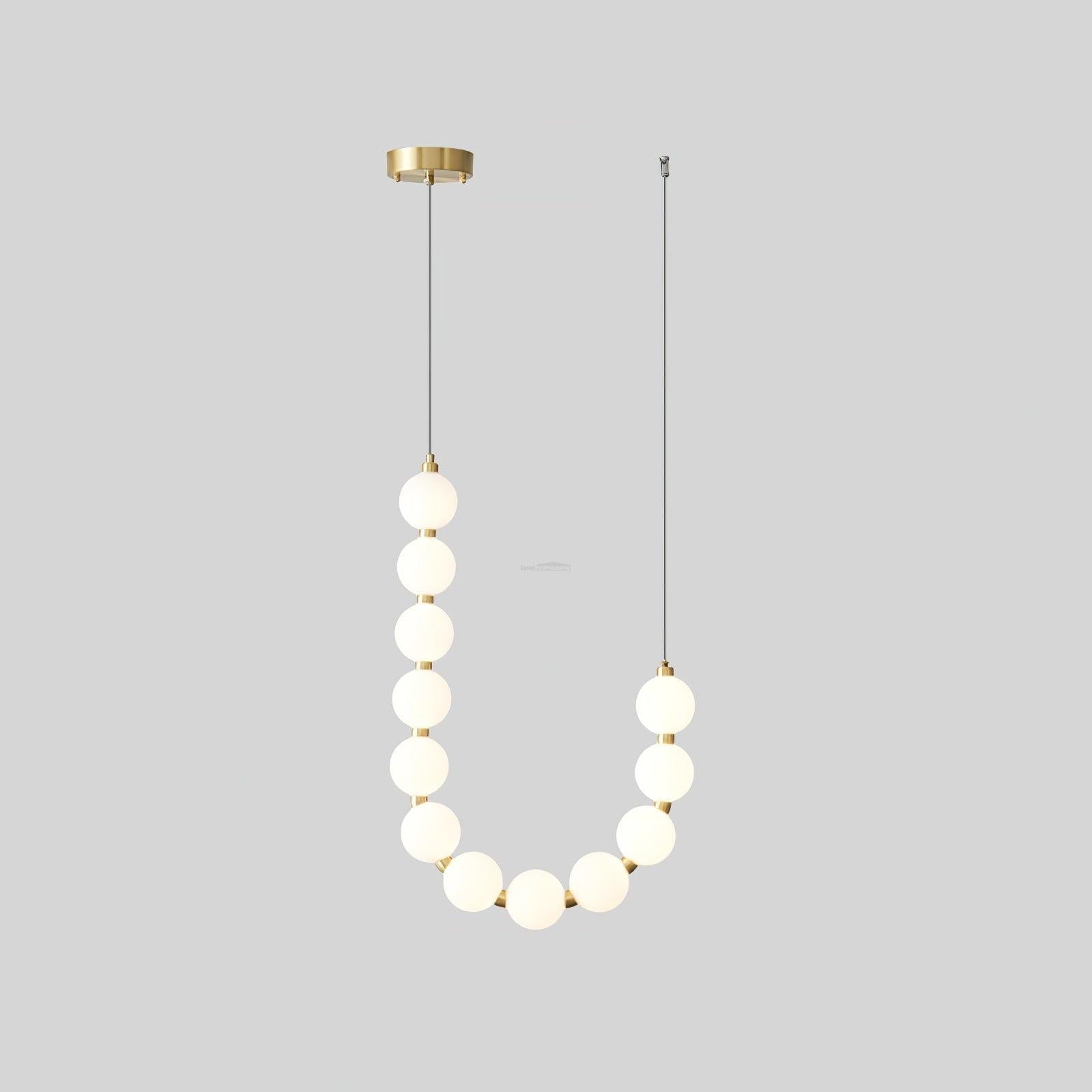 Acrylic Pearl Necklace Style Chandelier - Brass & White, Cluster-1-Luxehomezone