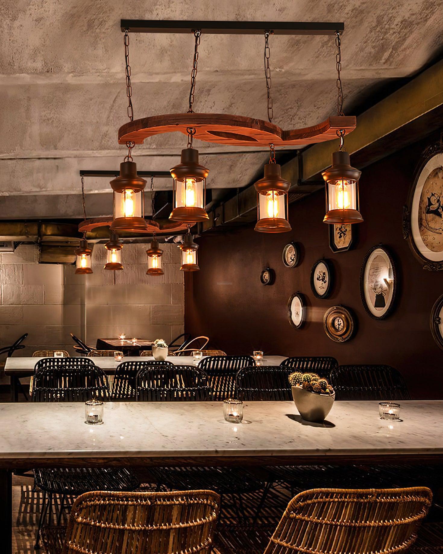 Retro Boat Wood Chandelier L 30.3″ - Black & Walnut color-1-Luxehomezone