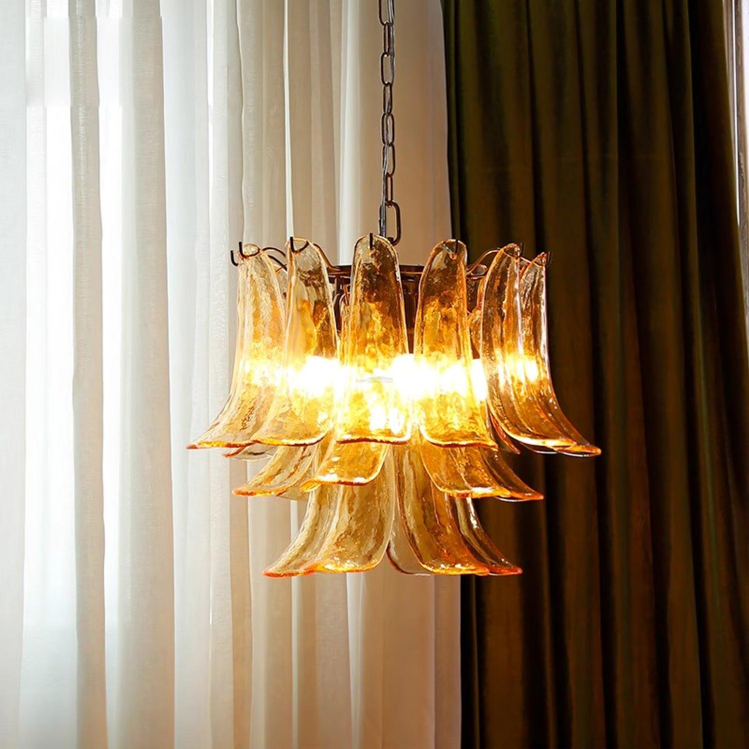 Glass Leaf Cascade Chandelier with 3/4 layer - Luxehomezone
