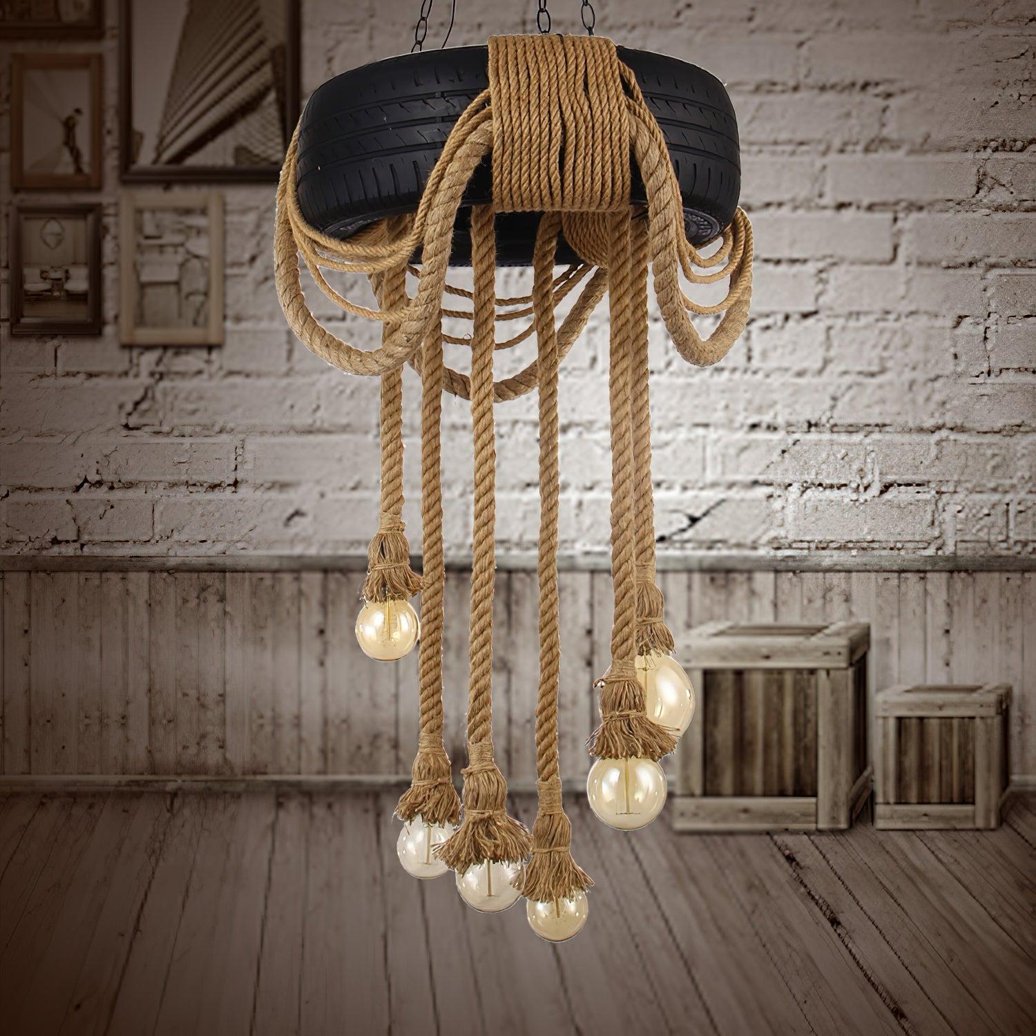 Hemp Rope Industrial Tire Chandelier ∅ 23.6″ - Luxehomezone