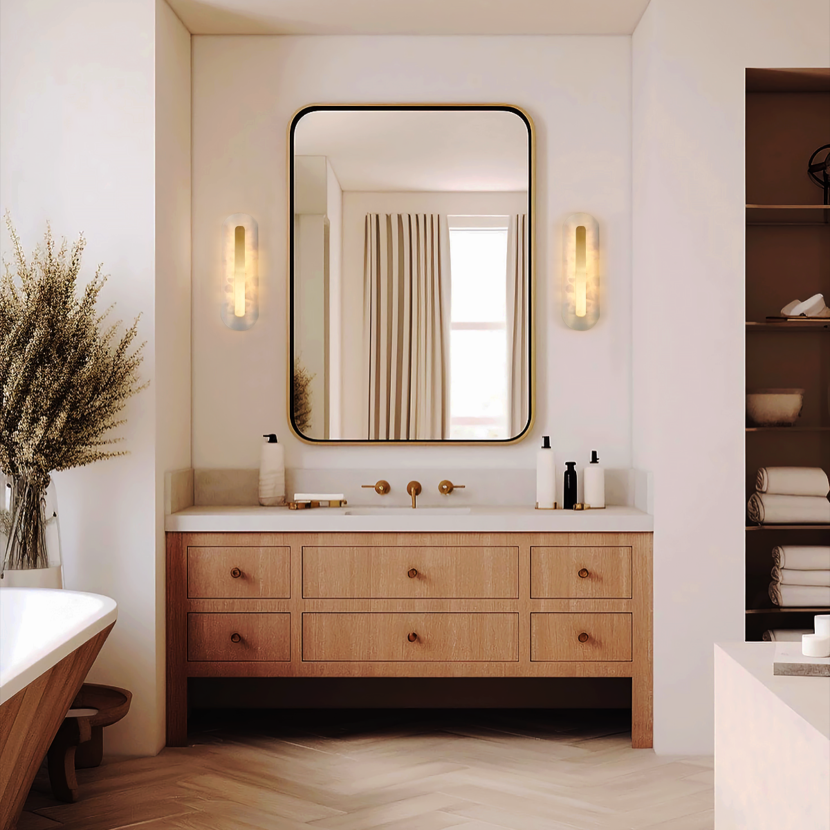 Alabaster Rounded Wall Sconce - Alabaster, Alabaster Wall Lamp-1-Luxehomezone