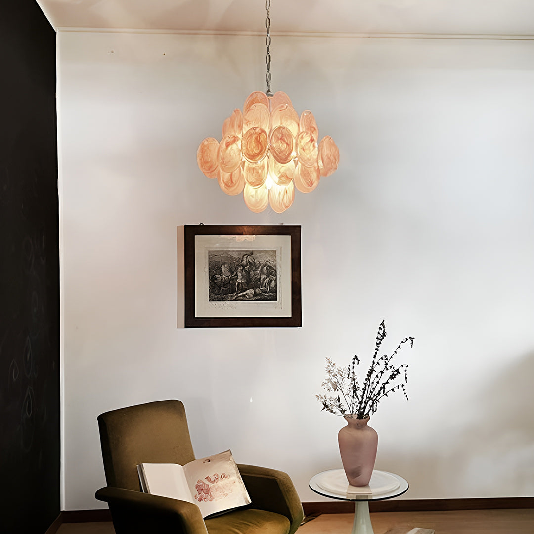 Bettina Murano Glass Chandelier 36 Pink Disks