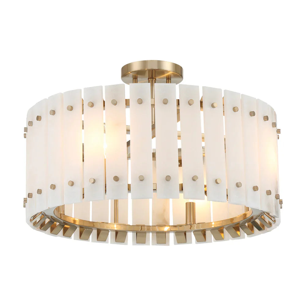 Rancho Alabaster Round Flush Mount  20" 4 Lights Brass Finish