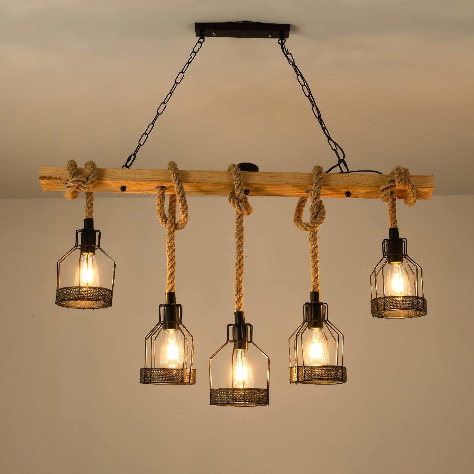 Hemp Rope Industrial Grenade Chandelier with 5/8 heads - Luxehomezone