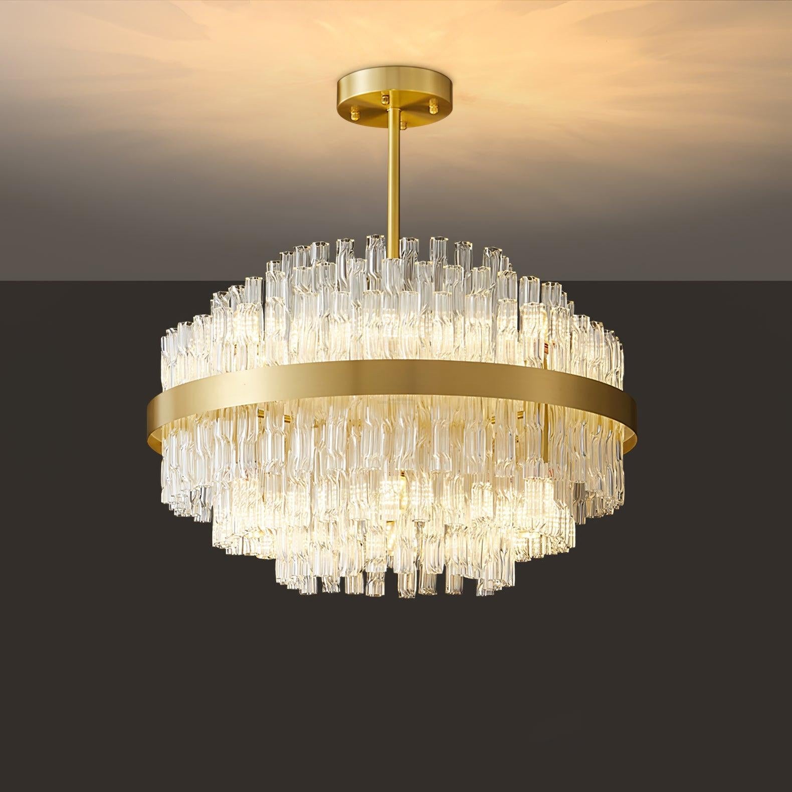 Gold & Clear Rod Round/Long canopy Chandelier - Luxehomezone