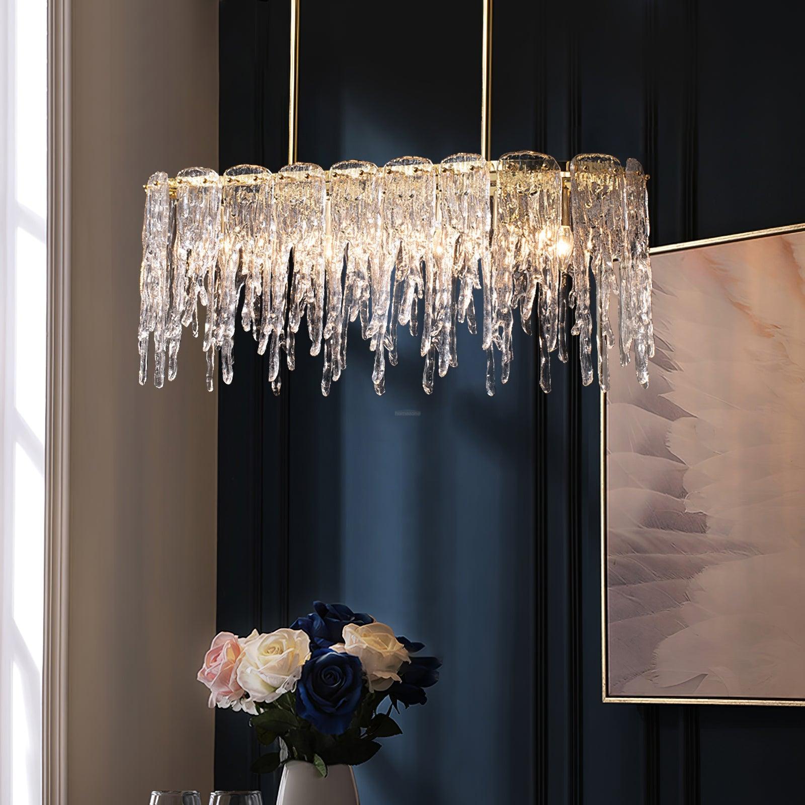 Rectangular Icicle Glass Chandelier L 34.2″ - Crystals-1-Luxehomezone
