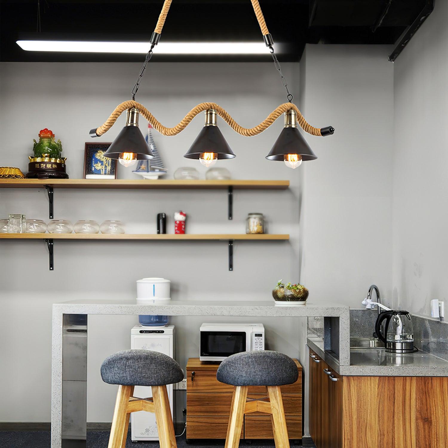 Hemp Rope Industrial Wave Chandelier with 3/5 heads - Luxehomezone