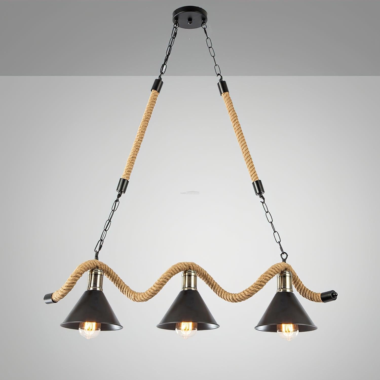 Hemp Rope Industrial Wave Chandelier with 3/5 heads - Luxehomezone