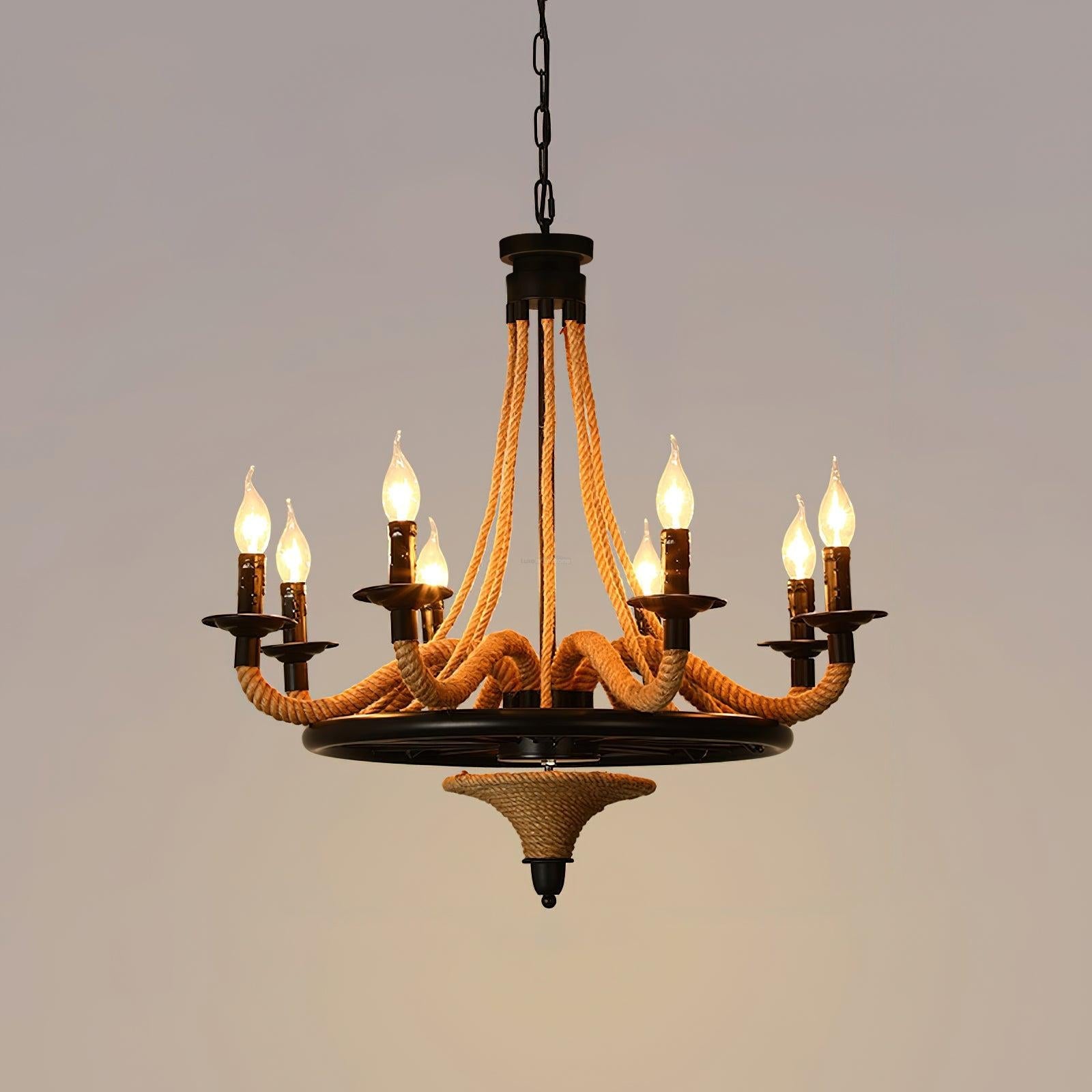 Hemp Rope Industrial Large Wheel Chandelier with 6/8 heads - Luxehomezone