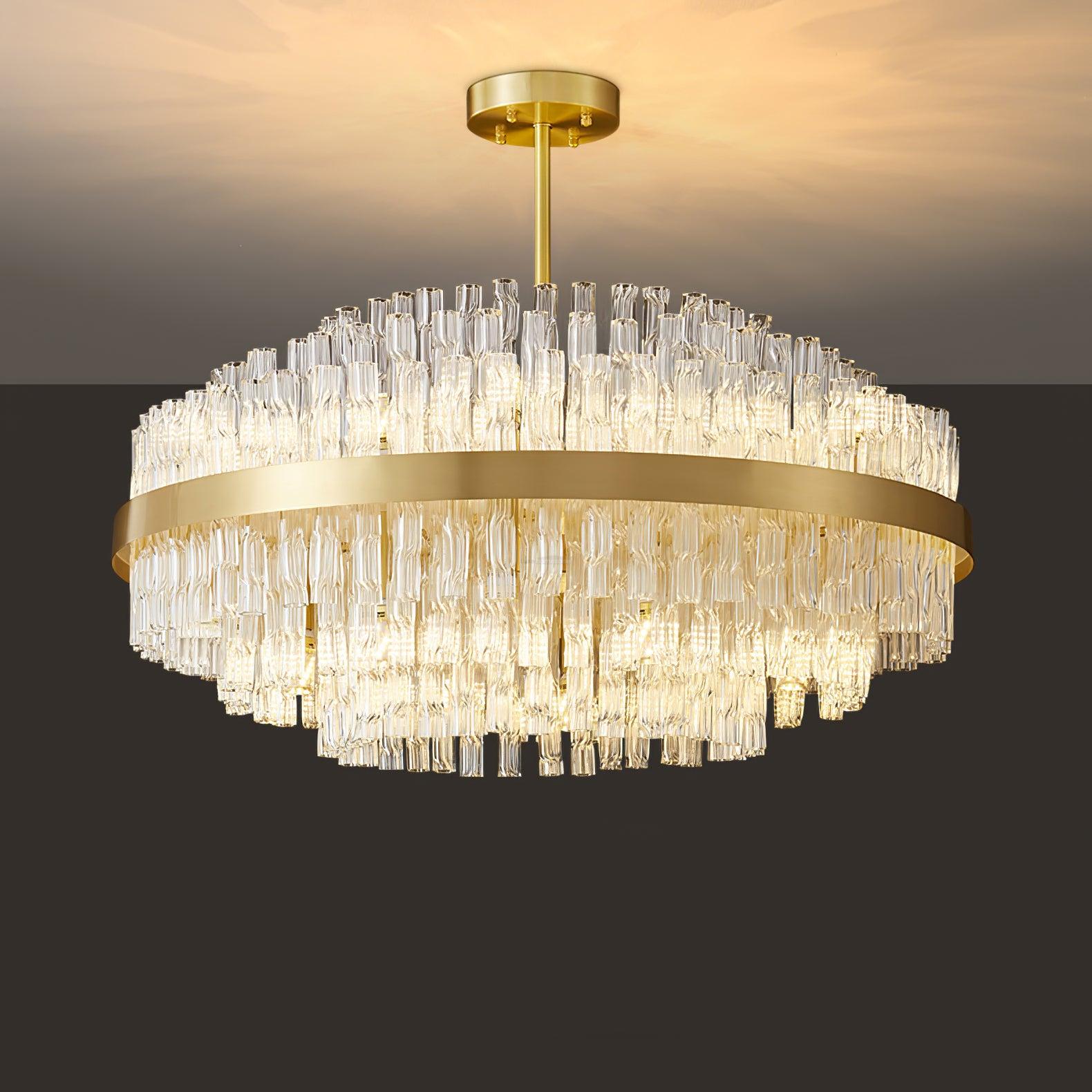 Gold & Clear Rod Round/Long canopy Chandelier - Luxehomezone