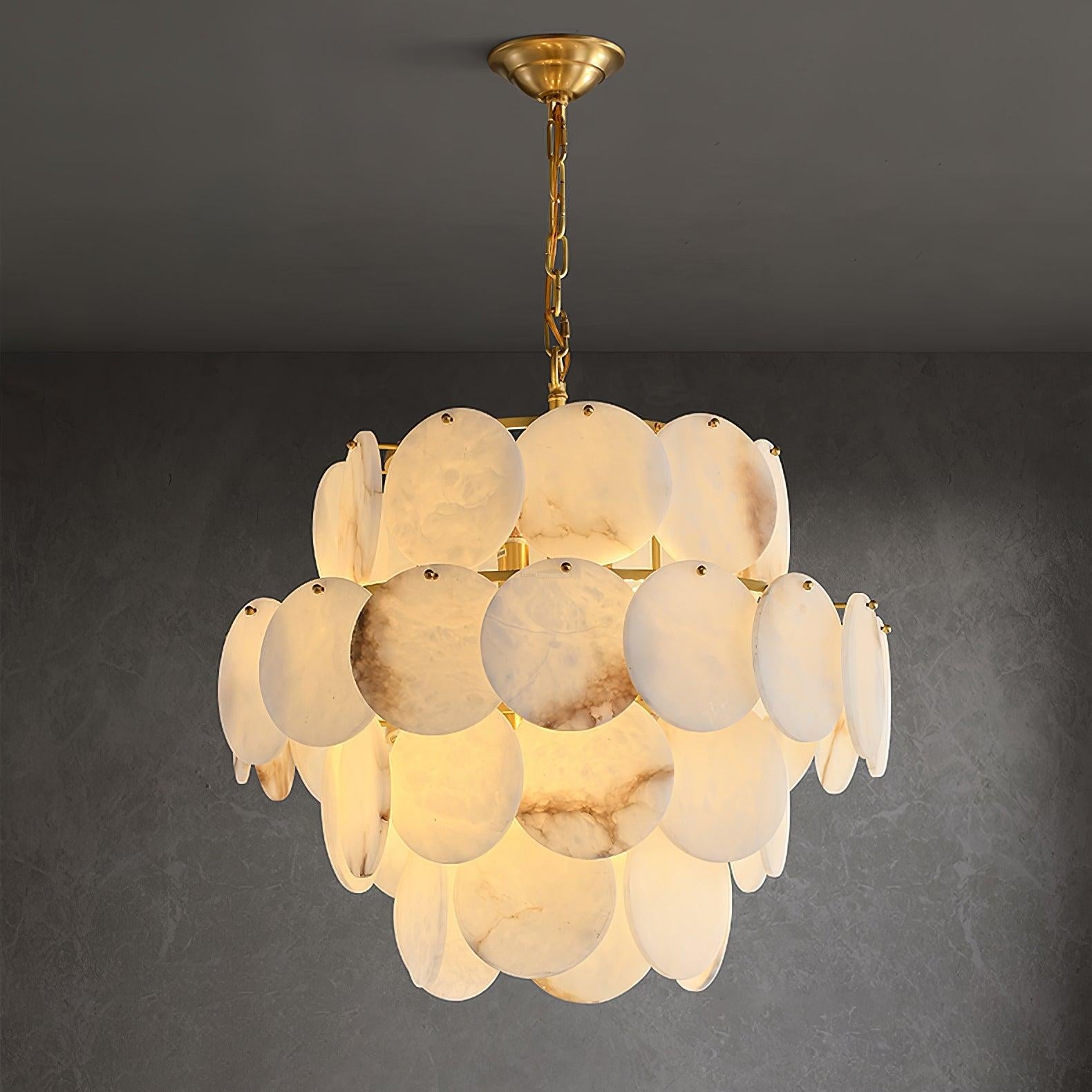 Alabaster Shell Brass Chandelier with 2/3/4/5/6 layer - Alabaster, Alabaster Chandelier-1-Luxehomezone