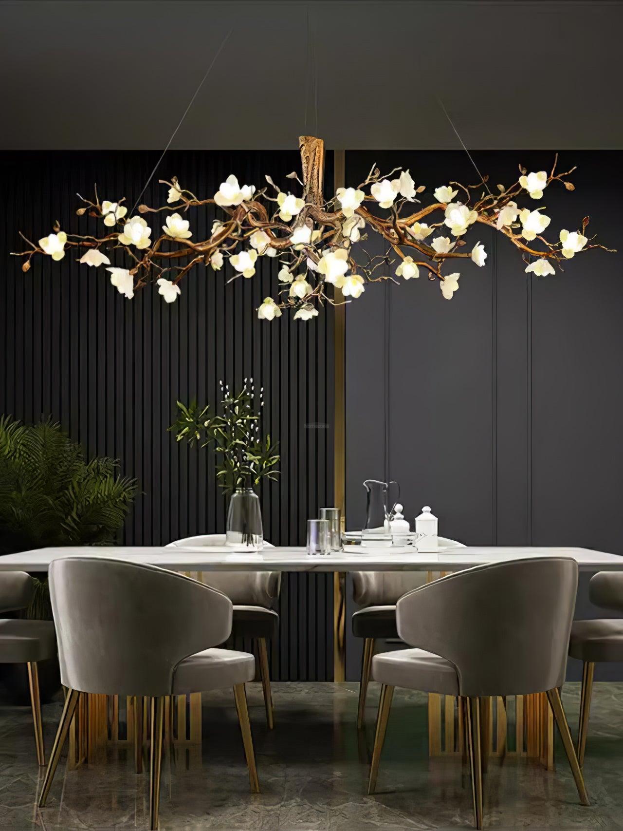 Flower Bloom Branch Type Brass Chandelier