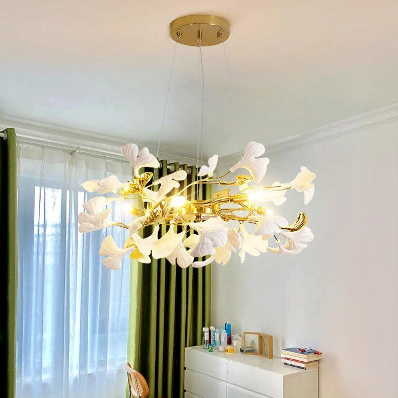 Gingko Chandelier Style P - Gingko, Gingko Chandelier, Gold & White-1-Luxehomezone