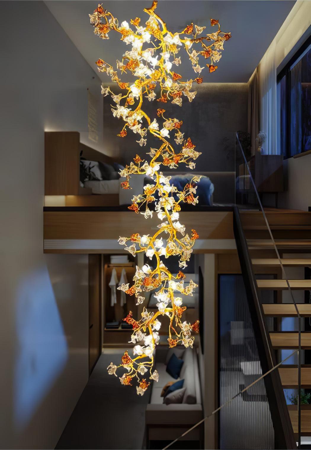 Brass Maple Long Branch Staircase Chandelier - Helia-1-Luxehomezone