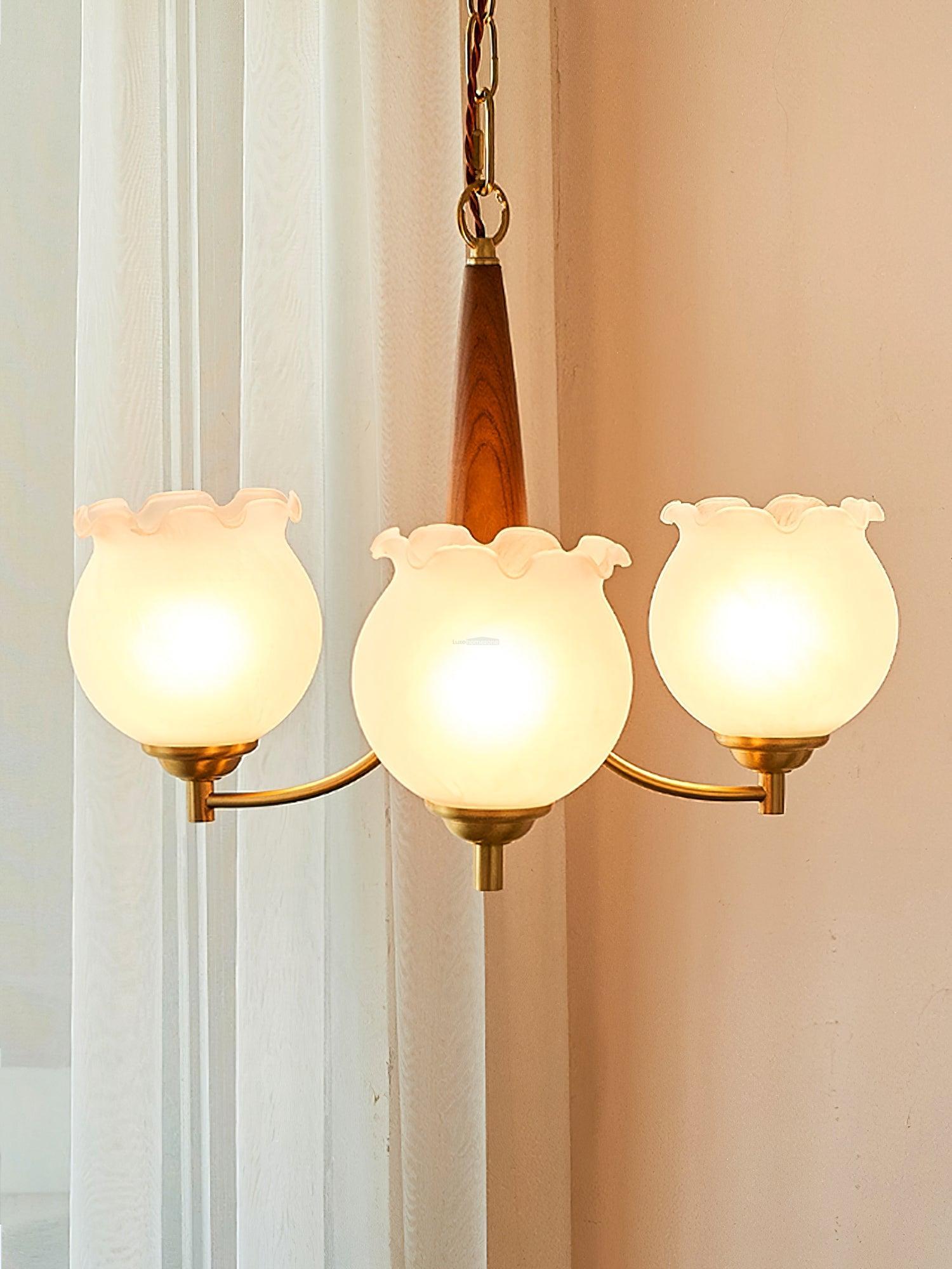 Tulips Glass Wood Chandelier with 3/5 heads - Zahara-1-Luxehomezone