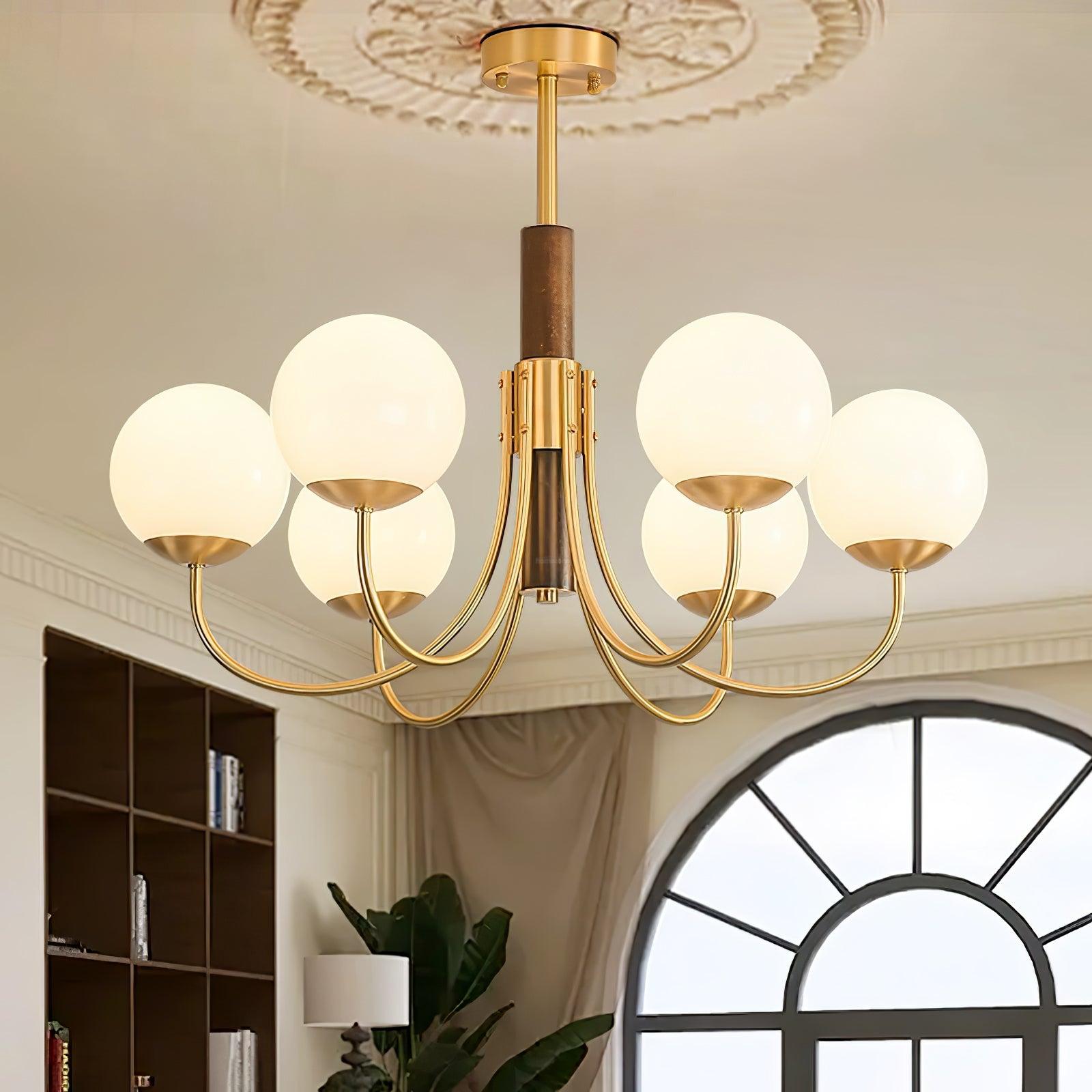 Midas Touch Walnut Sphere Chandelier with 3/6/8 heads - Luxehomezone