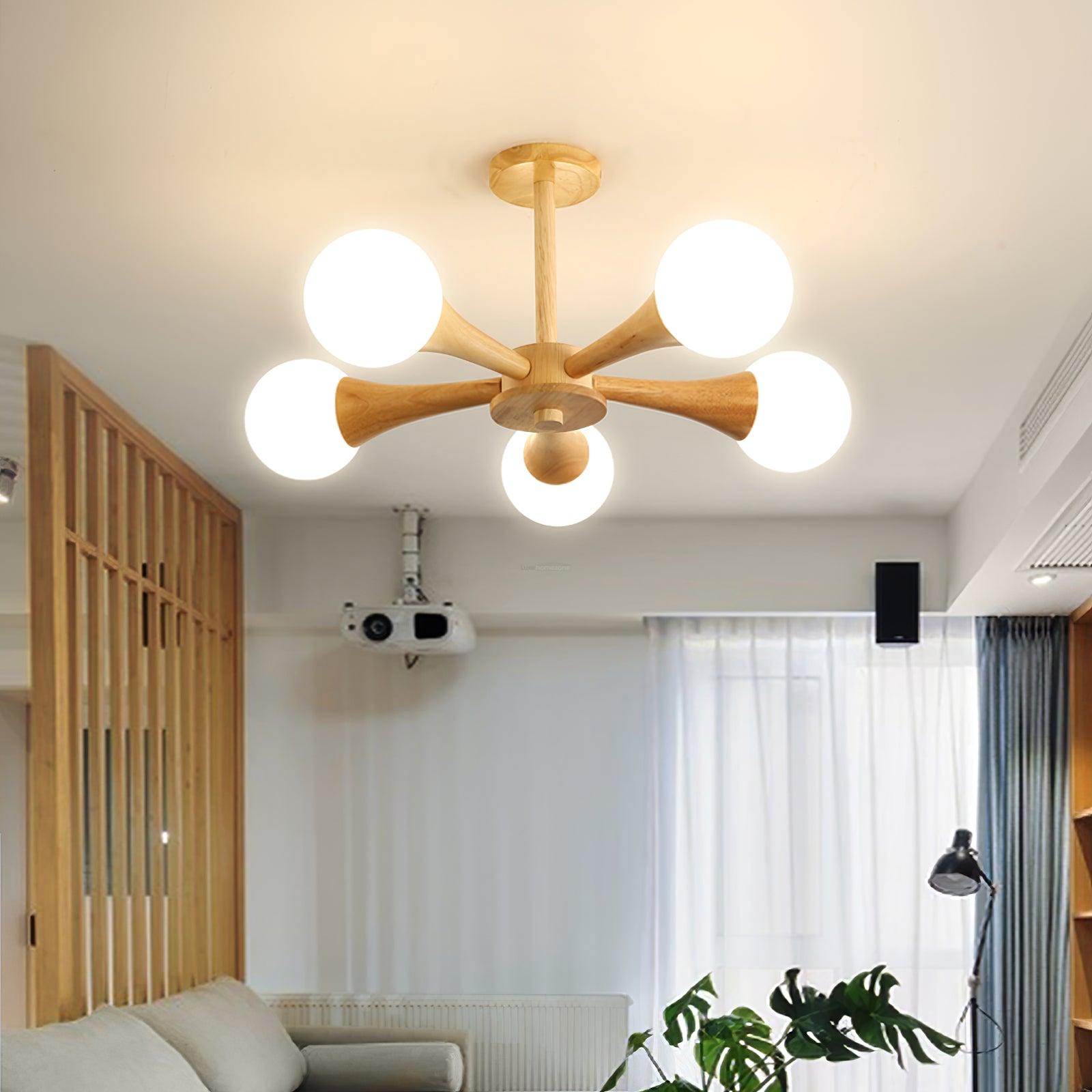 Wooden Nera Chandelier with 3/4/5 heads - Wood, Wood & White-1-Luxehomezone