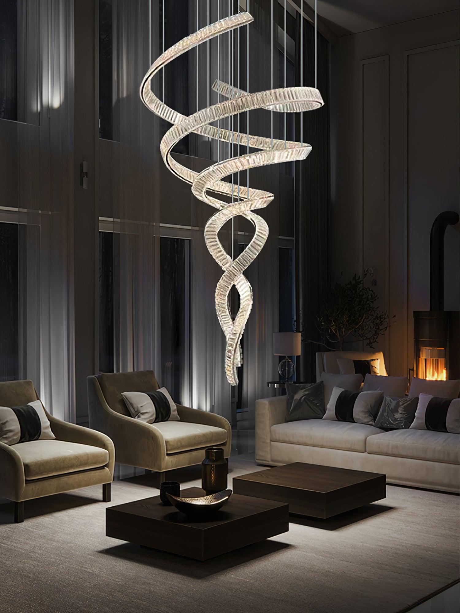 Long Spiral Crystal Chandelier ∅ 31.5″ - Crystals, Straps-1-Luxehomezone