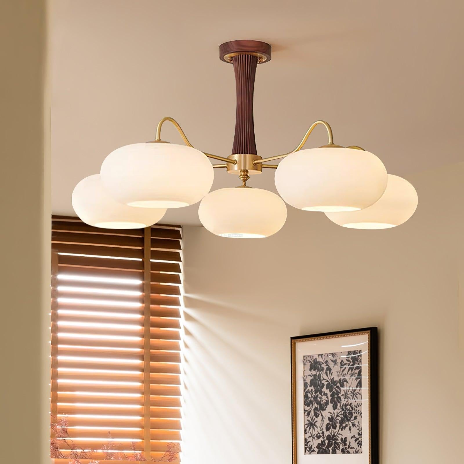 Brass Wooden Persimmon Ceiling Light For Living Room - Glass Chandelier, Persimmon, Semi Flush Mounts-1-Luxehomezone