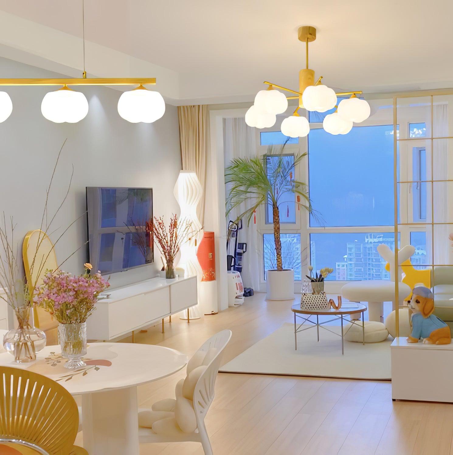 Wooden Cotton Balls Chandelier with 5/8 lamps - Zahara-1-Luxehomezone