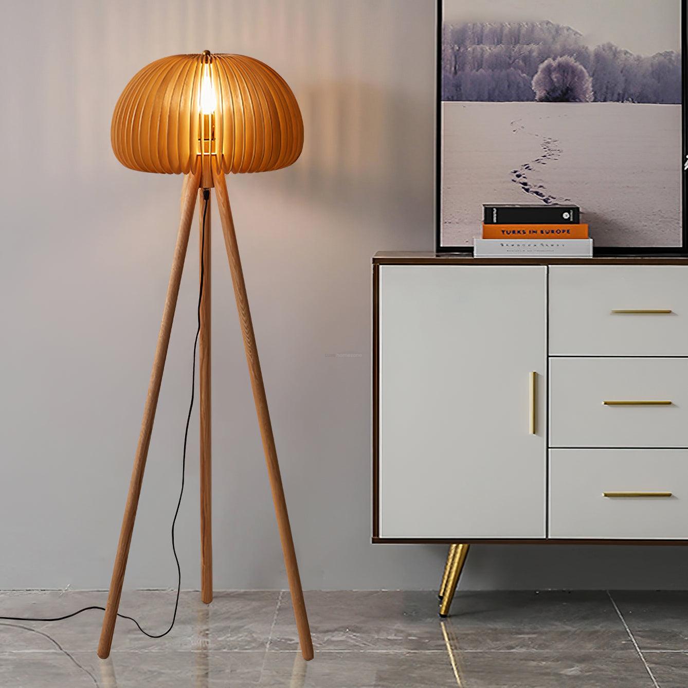 Wooden Pumpkin Floor Lamp  ∅ 17.7″ - Wood-1-Luxehomezone