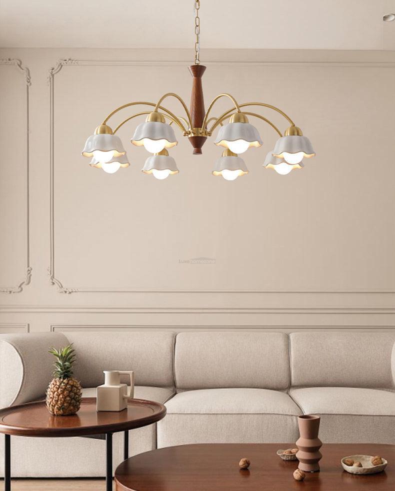 Swedish Modern Brass Chandelier with 3/5/6/8 heads - Flower Ceramic, Optimized-1-Luxehomezone
