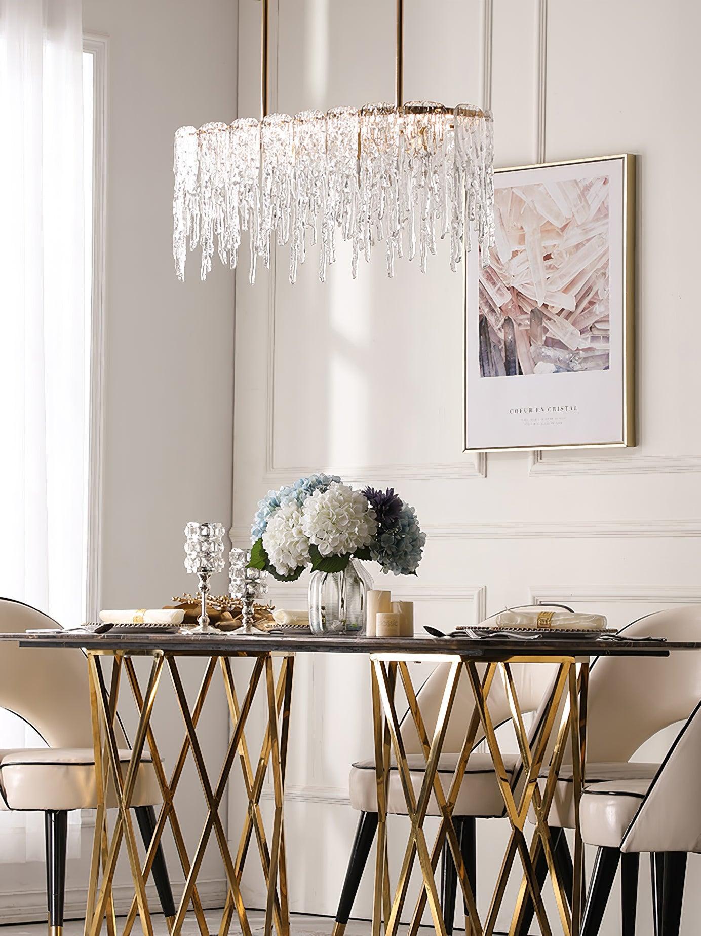 Rectangular Icicle Glass Chandelier L 34.2″ - Crystals-1-Luxehomezone