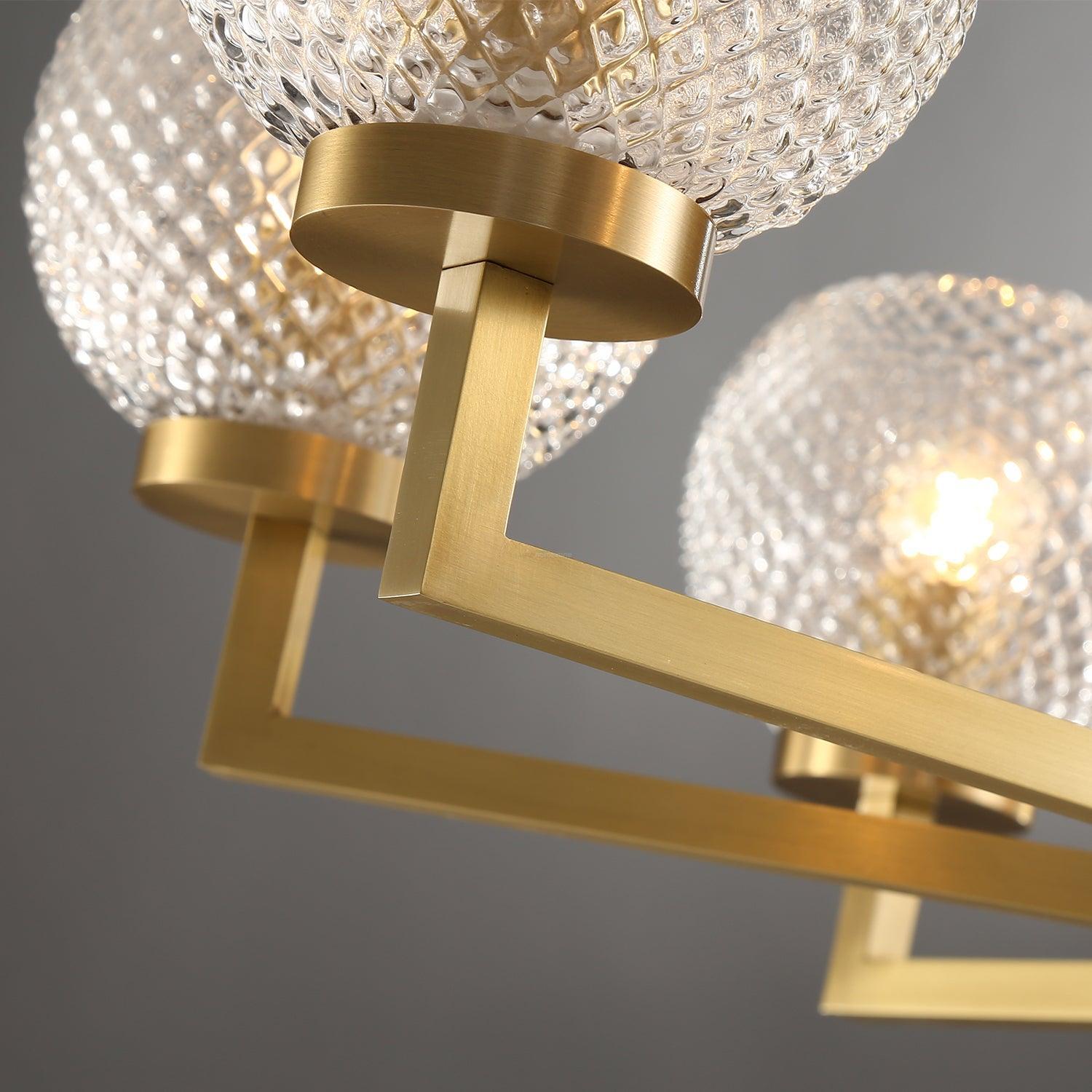 Ribbed Glass Brass Chandelier Φ 27.6″ - Cylinder-1-Luxehomezone