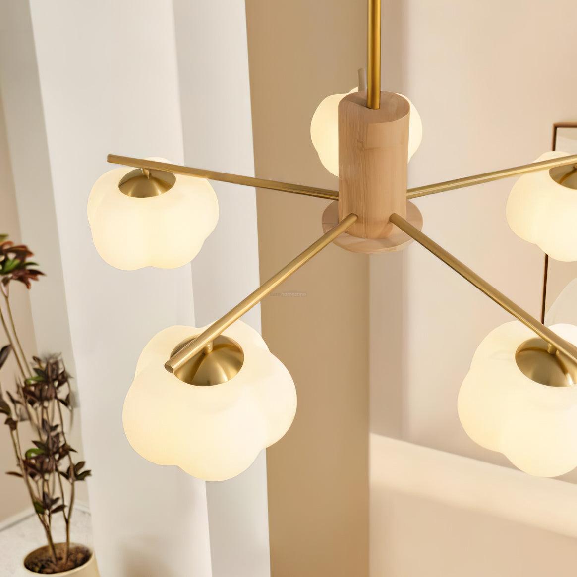 Wooden Cotton Balls Chandelier with 5/8 lamps - Zahara-1-Luxehomezone