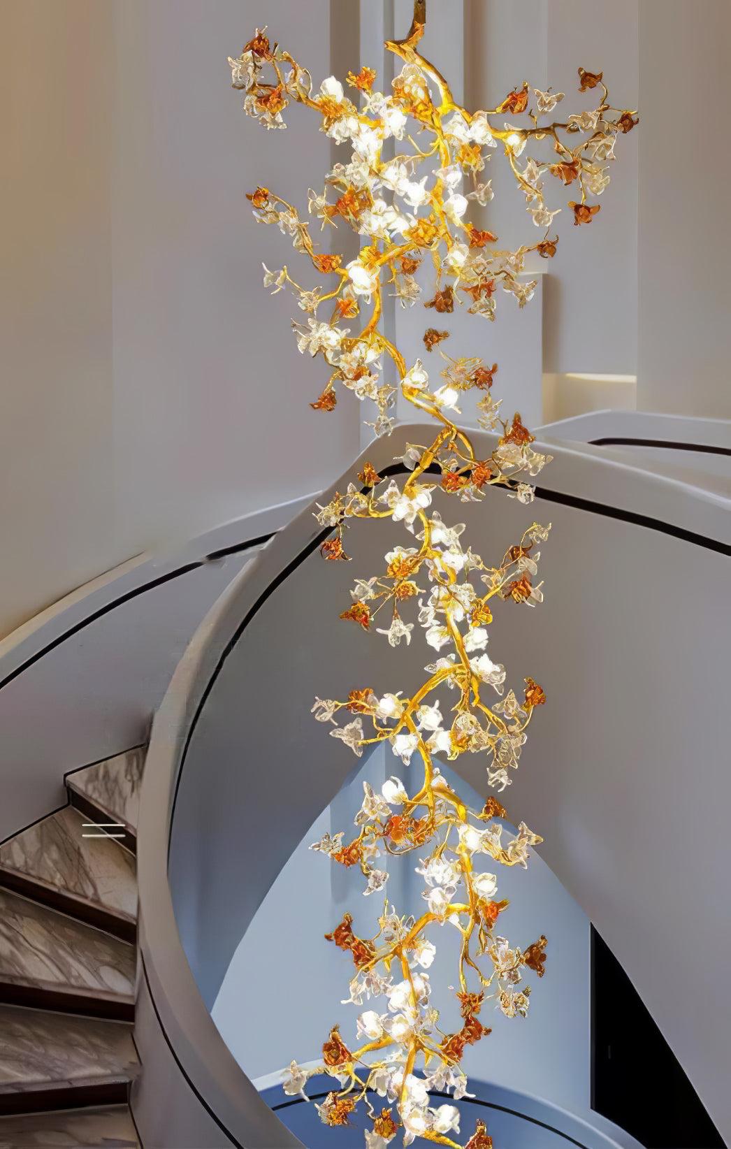 Brass Maple Long Branch Staircase Chandelier - Helia-1-Luxehomezone
