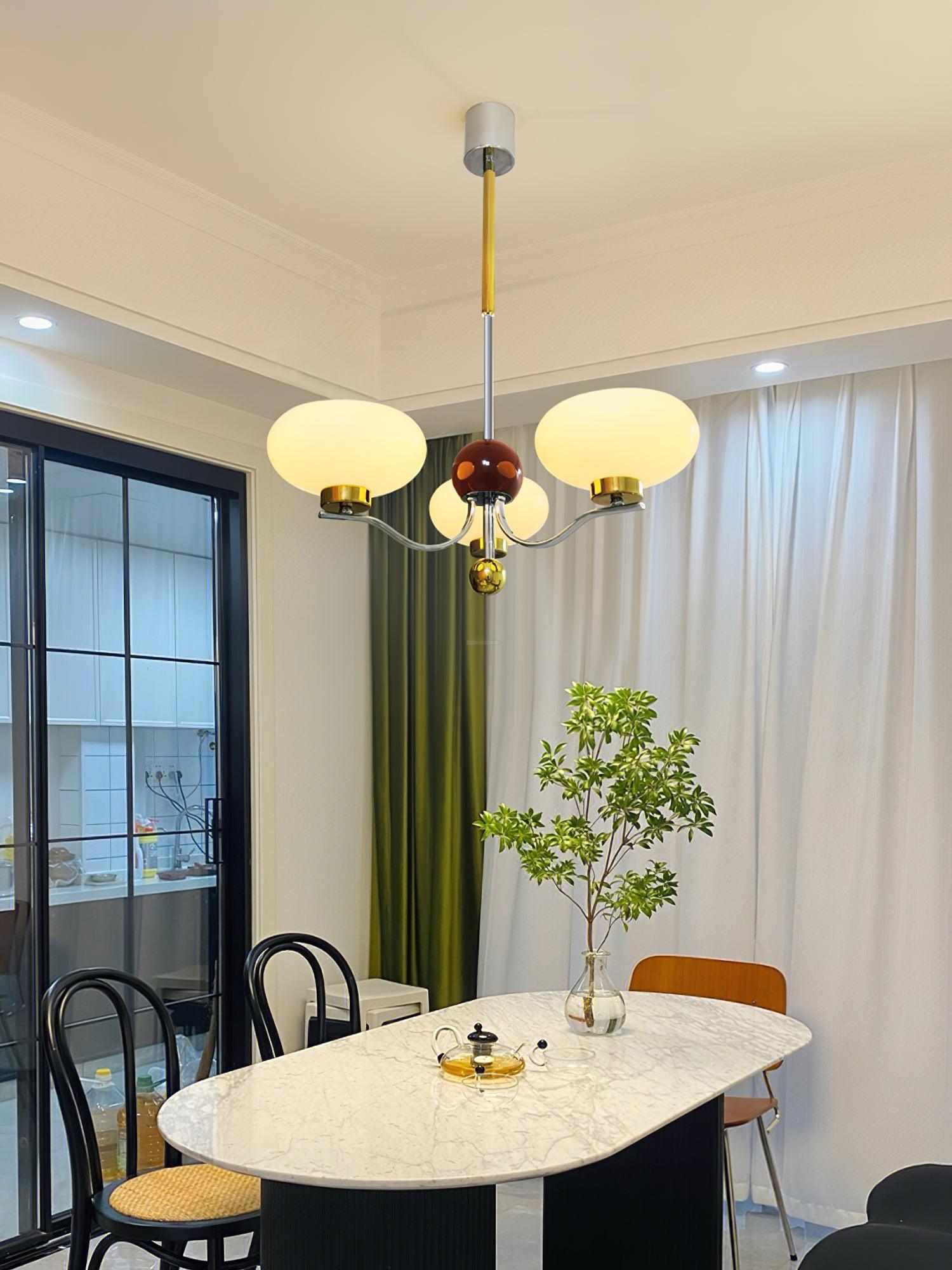 Medieval Glass Bowl Chandelier with 3/5 heads - Bend, Chrome & Gold & Creamy yellow, Chrome & Gold & Milk white, Marshmallow Chandelier-1-Luxehomezone