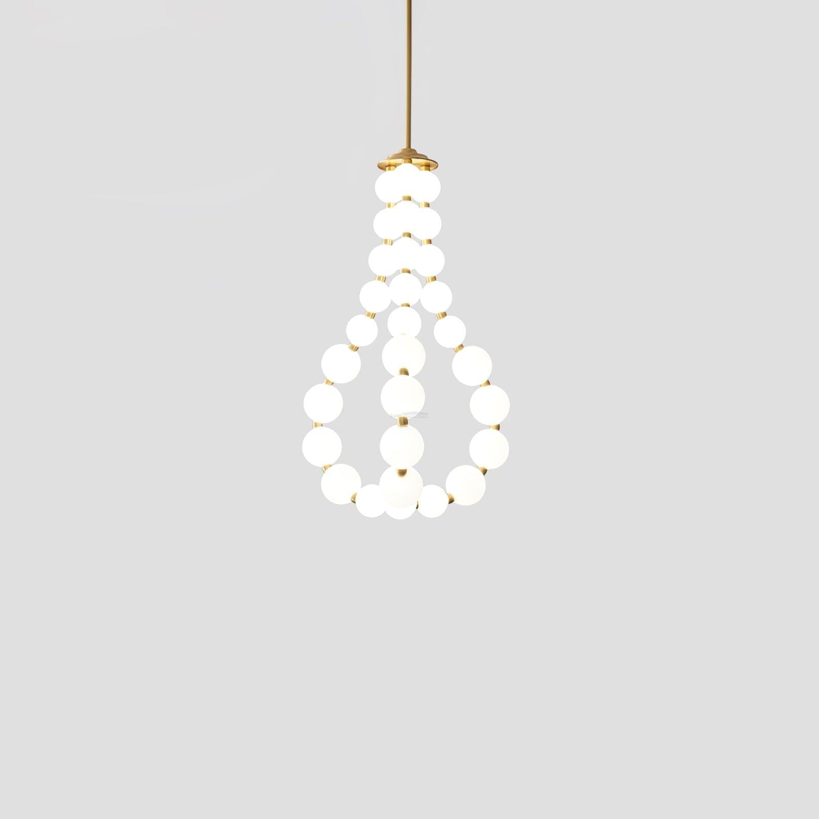 Acrylic Pearl Necklace Style Chandelier - Brass & White, Cluster-1-Luxehomezone