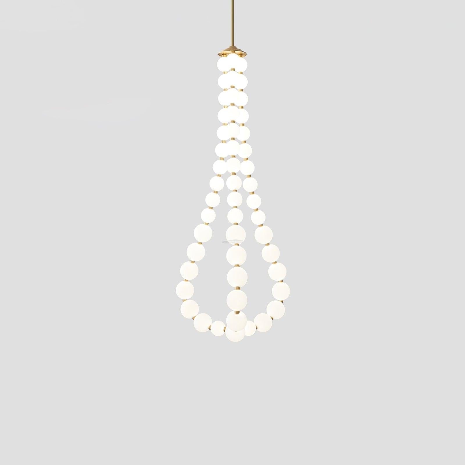 Acrylic Pearl Necklace Style Chandelier - Brass & White, Cluster-1-Luxehomezone