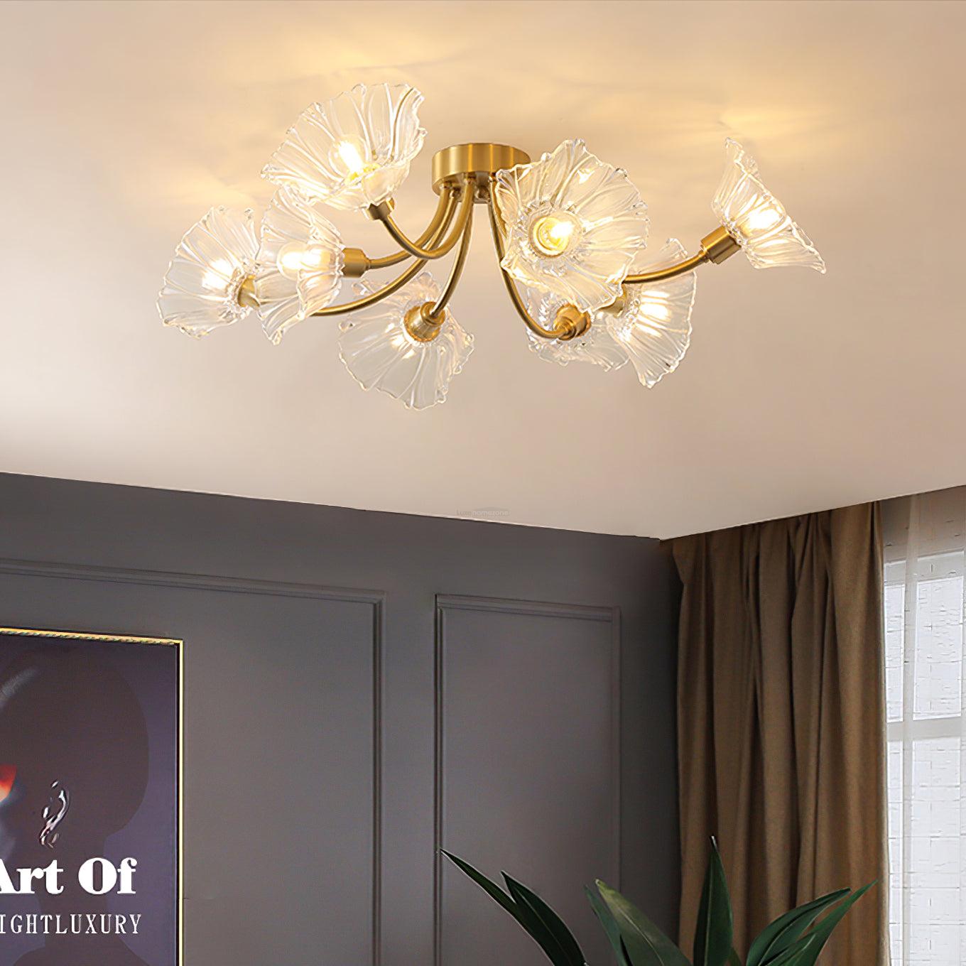 Kalin Flower Glass Ceiling Lamp with 3/5/8 heads - Lotus Leaf, Semi Flush Mounts-1-Luxehomezone
