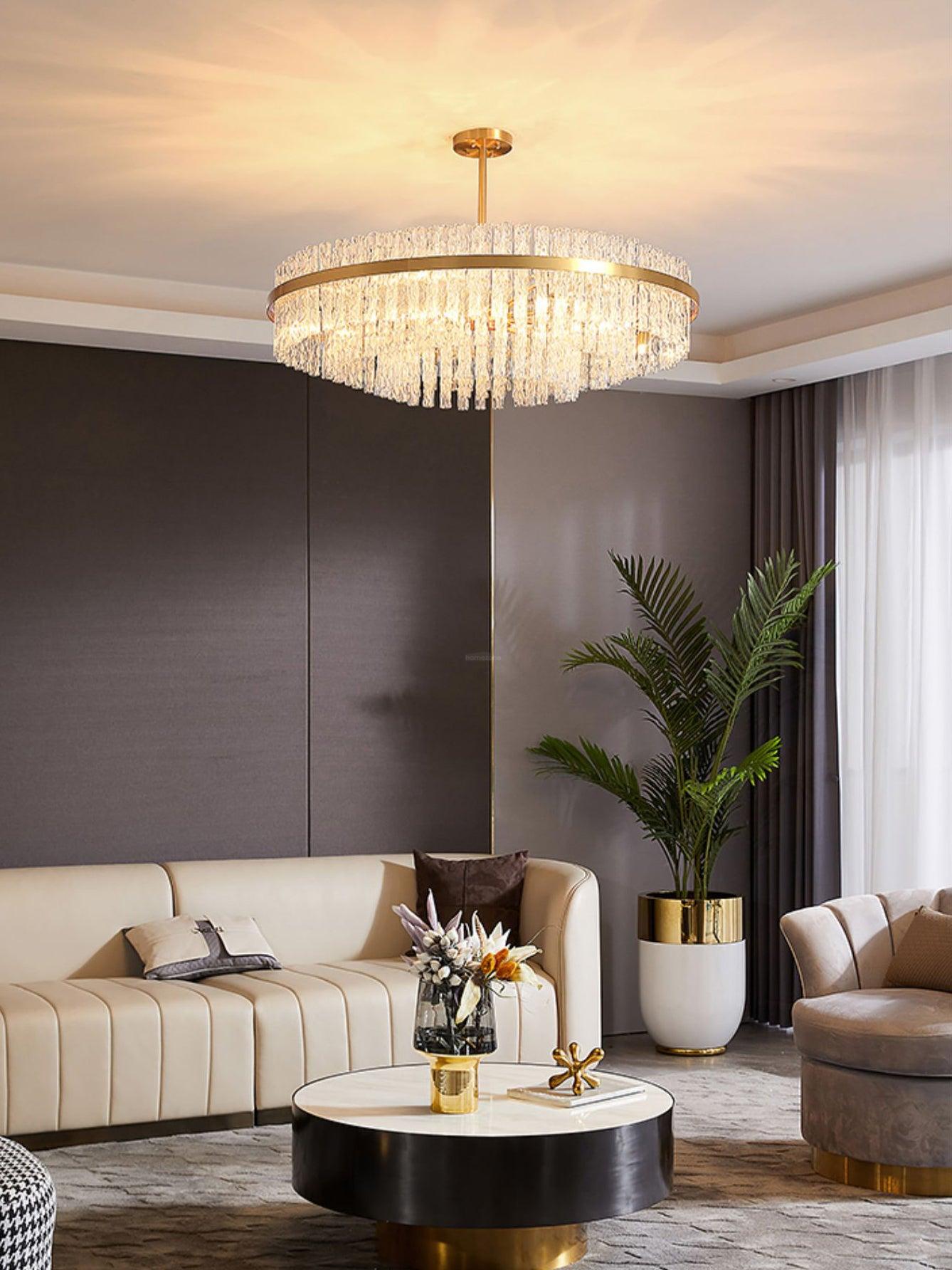 Gold & Clear Rod Round/Long canopy Chandelier - Luxehomezone