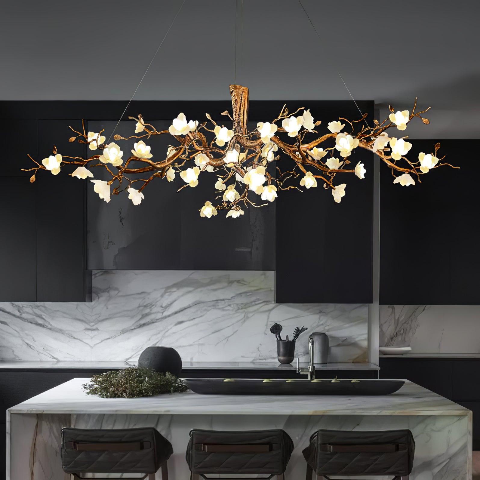 Flower Bloom Branch Type Brass Chandelier