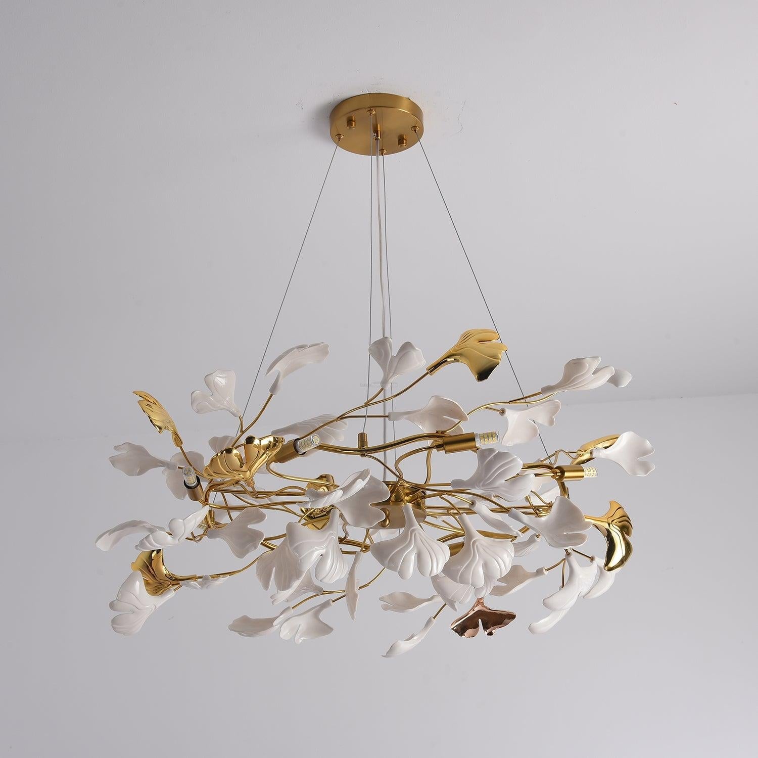 Gingko Chandelier Style P - Gingko, Gingko Chandelier, Gold & White-1-Luxehomezone