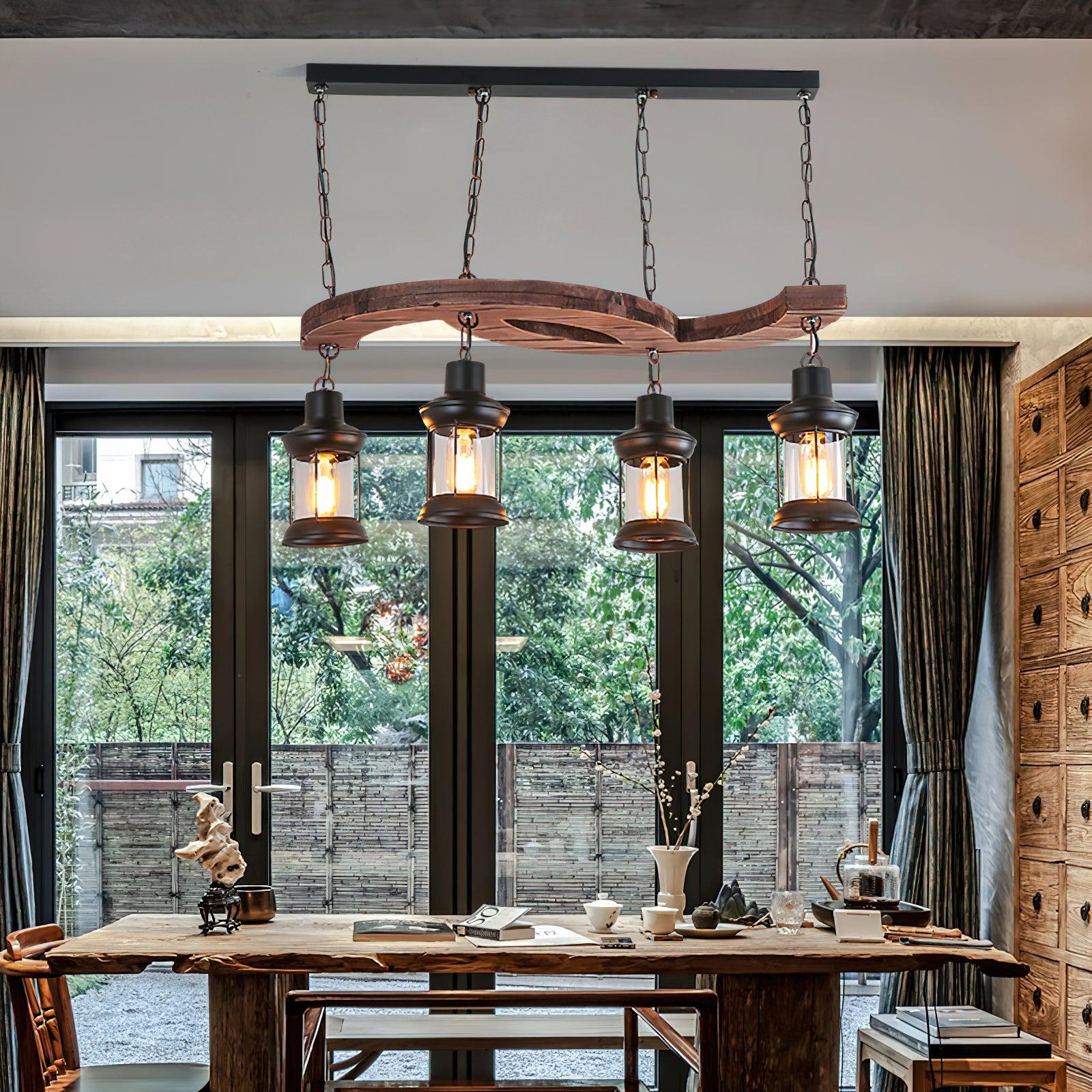 Retro Boat Wood Chandelier L 30.3″ - Black & Walnut color-1-Luxehomezone