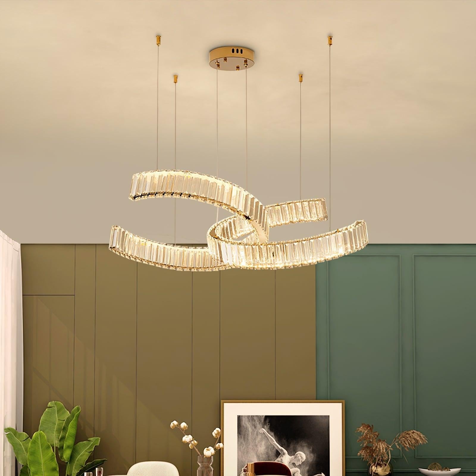 Vortex Double Circular Chandelier - Crystals, Straps-1-Luxehomezone