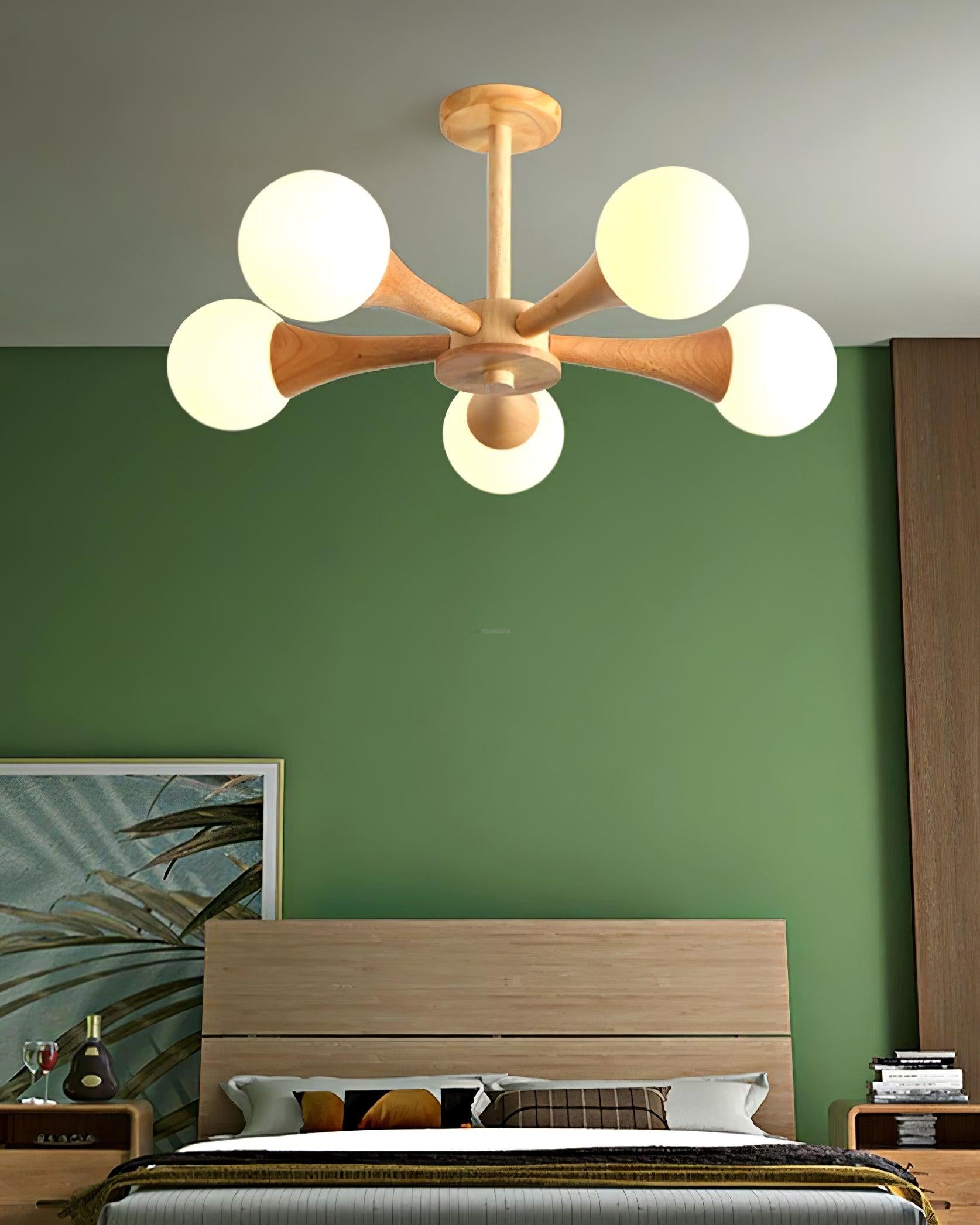 Wooden Nera Chandelier with 3/4/5 heads - Wood, Wood & White-1-Luxehomezone