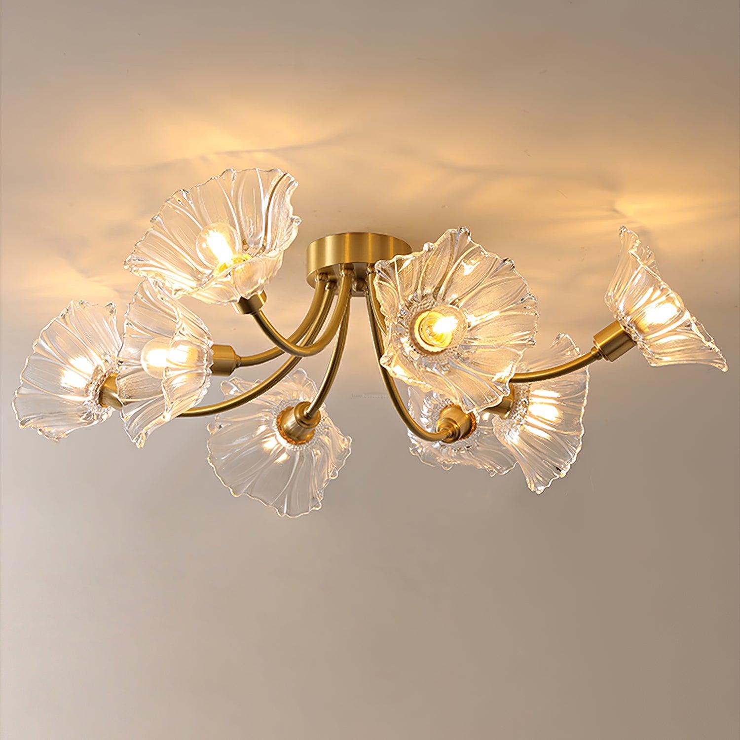 Kalin Flower Glass Ceiling Lamp with 3/5/8 heads - Lotus Leaf, Semi Flush Mounts-1-Luxehomezone