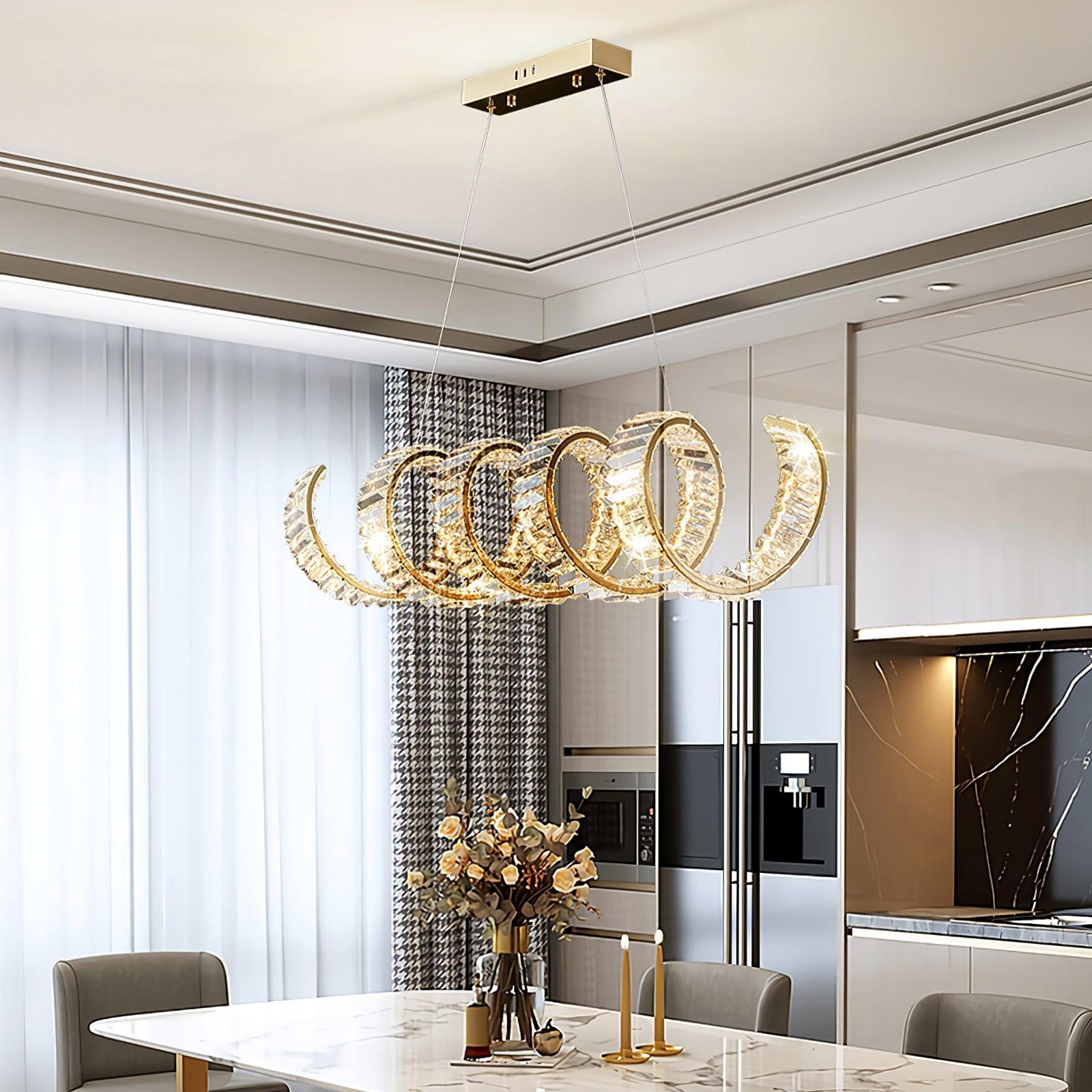 Curved LED Chandelier 39'' 47'' 59'' - Crystals, Straps-1-Luxehomezone