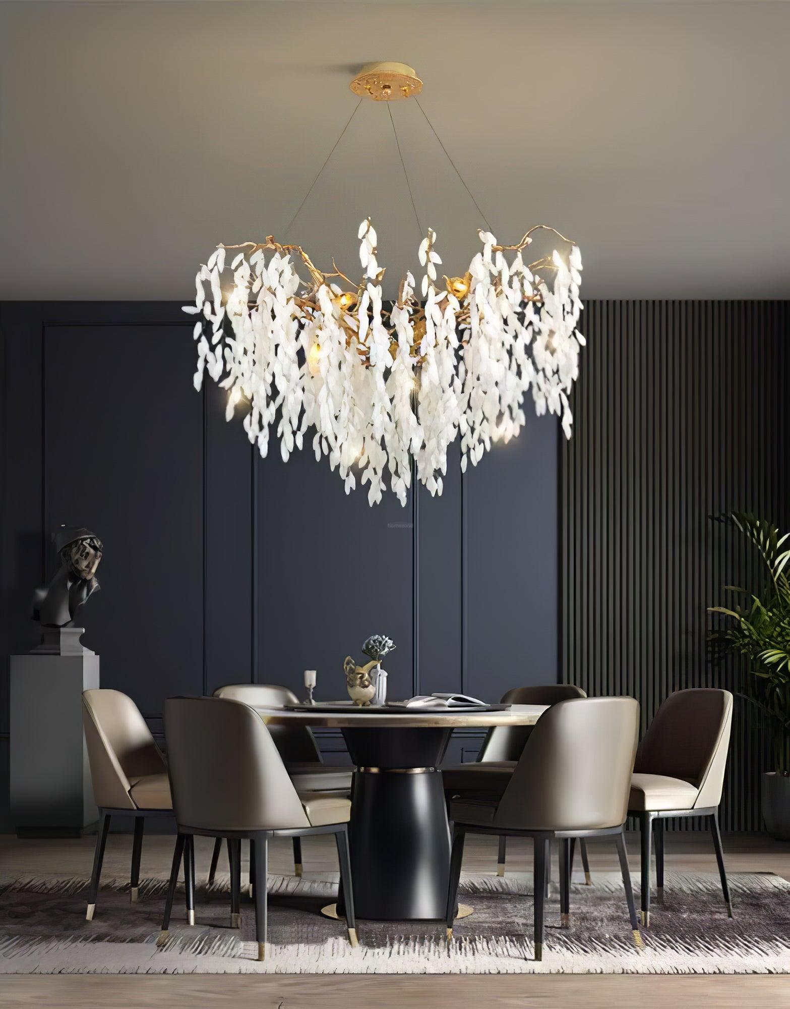 White Jade Branch Brass Round Chandelier - Branch-1-Luxehomezone