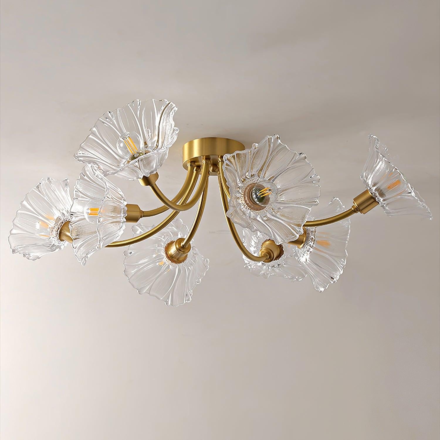 Kalin Flower Glass Ceiling Lamp with 3/5/8 heads - Lotus Leaf, Semi Flush Mounts-1-Luxehomezone