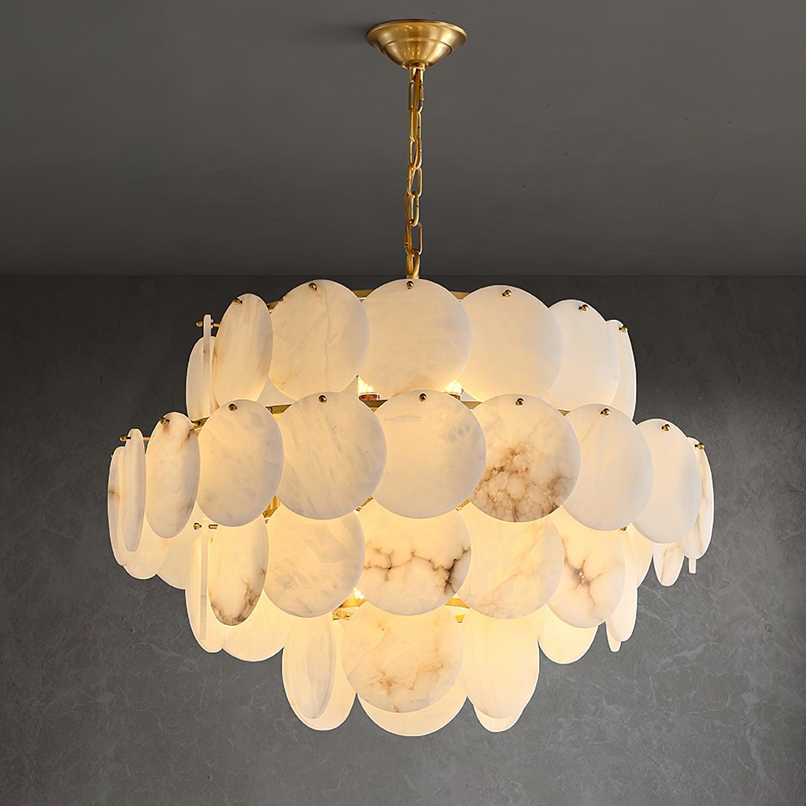 Alabaster Shell Brass Chandelier with 2/3/4/5/6 layer - Alabaster, Alabaster Chandelier-1-Luxehomezone