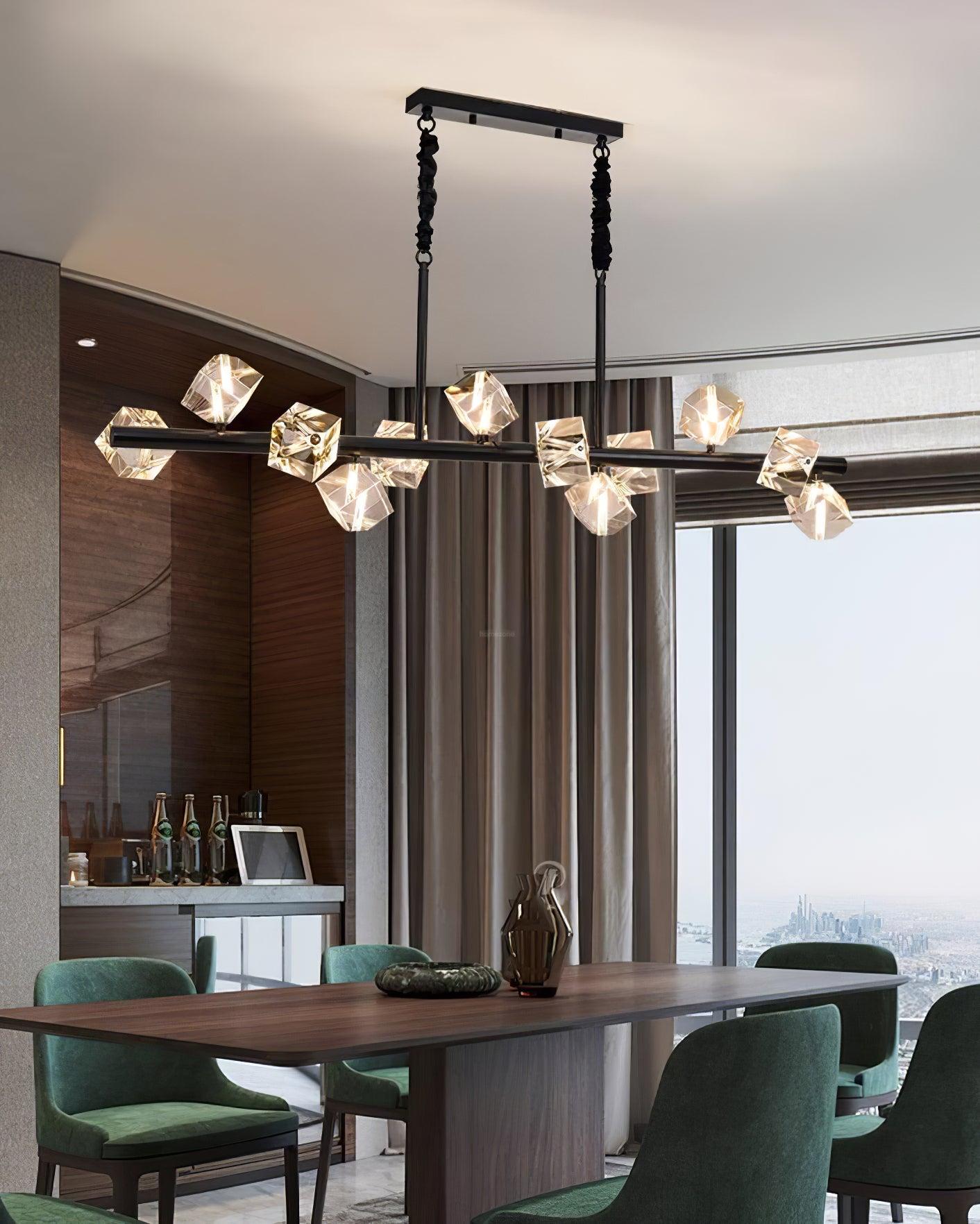 Takku Crystal Linear Chandelier - Black, Gold-1-Luxehomezone